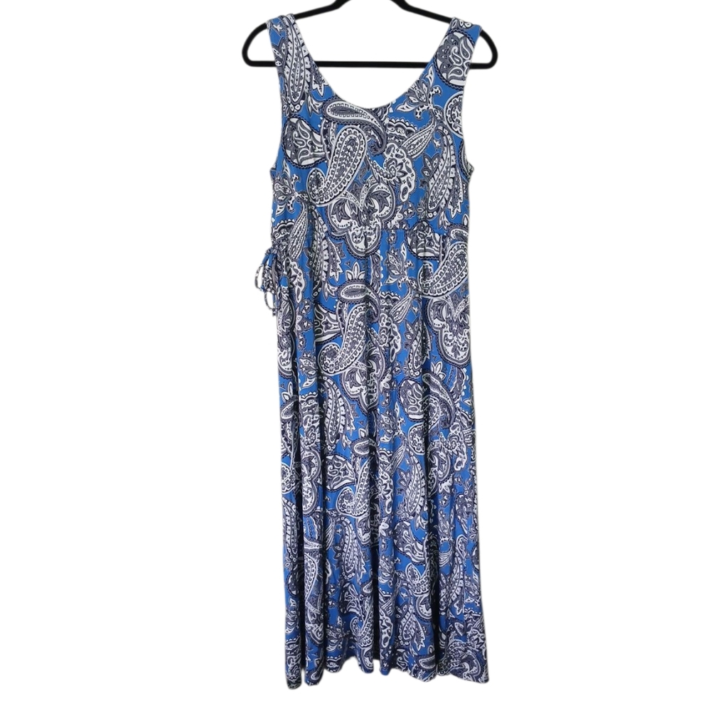 Cynthia Rowley Sleeveless Side Tie Blue Paisley Print Maxi Dress Size Large